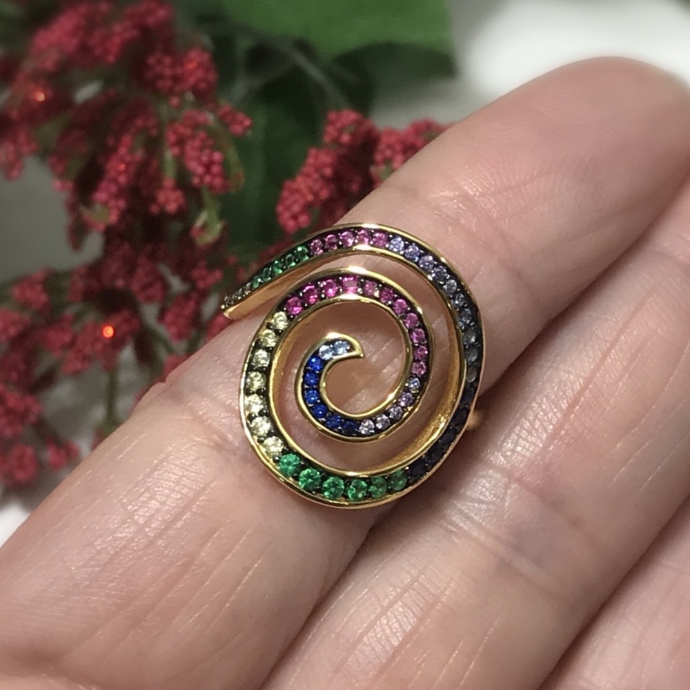 Set of 3:  Hypnotic Multi Color CZ Spiral Ring